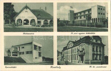 Keszthely, Halászcsárda, étterem, a pécsi egyetem diáküdülője, gyermeküdülő, M. kir. posta hivatal