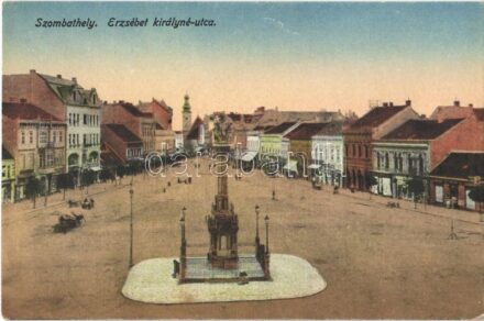 Szombathely, Erzsébet királyné utca, Szentháromság szobor, üzletek