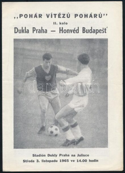 1965 Dukla Praha Budapest Honvéd labdarúgó mérkőzés képes meccsfüzete / Football match booklet 4p.