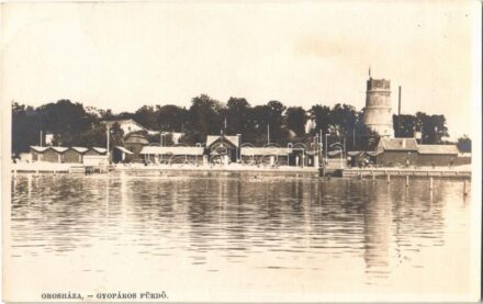 1933 Gyopárosfürdő, Gyopáros (Orosháza); Fürdő, víztorony, fürdőzők. Demartsik Ferenc kiadása