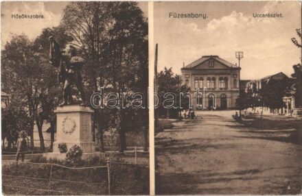 1930 Füzesabony, Hősök szobra, emlékmű, utca, Vasútállomás, pályaudvar. Iglay fényképész kiadása