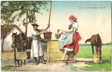1912 Hortobágy, Idill a hortobágyi kútnál, magyar folklór