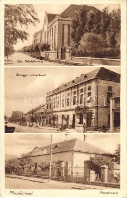 1940 Mezőkövesd, Kir. Járásbíróság, M. kir. postahivatal, Hangya Szövetkezet üzlete. Balázs könyvkereskedés kiadása