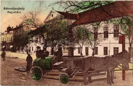 1915 Sátoraljaújhely, Megyeháza, vízvétel a lajtoskocsiba. Vasúti Levelezőlapárusítás 599.