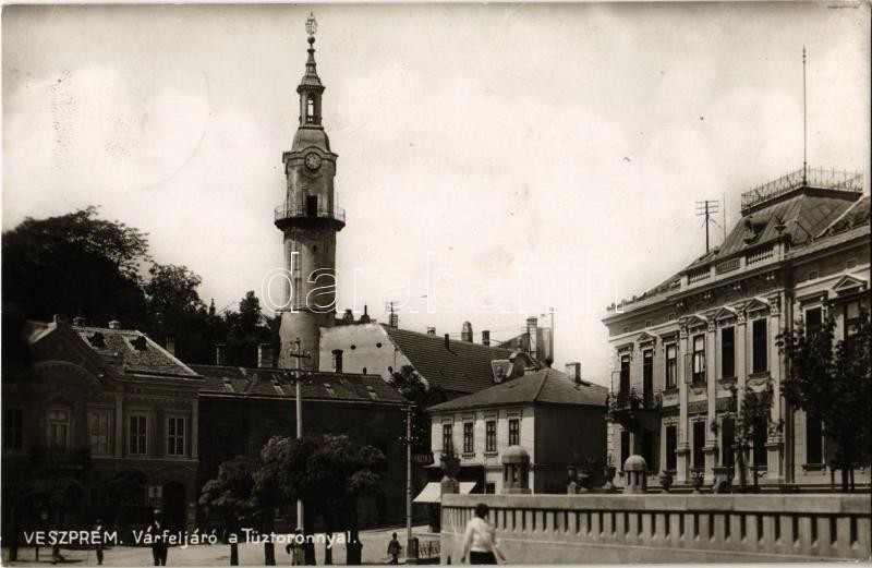 1929 Veszprém, Várfeljáró, Tűztorony, patika, gyógyszertár