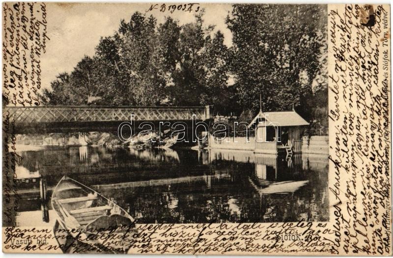 1903 Siófok, Vasúti híd csónakkal, Kiadja Ellinger Ede fényképész
