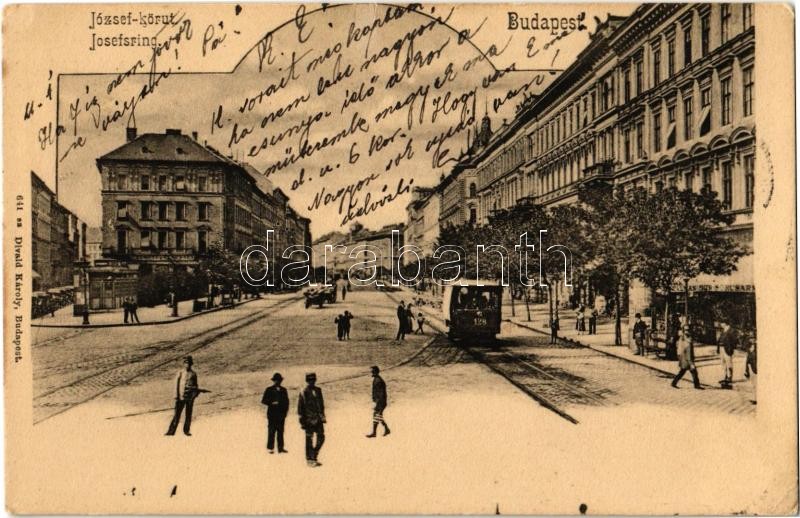 1904 Budapest VIII. József körút, Baross kávéház, villamos, bor és sörcsarnok. Divald Károly 641.