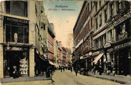 1918 Budapest V. Váci utca, Rothberger, Herzfeld, Guttmann Mór, Dorits M., Quentzer Testvérek üzlete, Barna József fogműterme (EK)