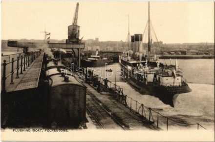 Folkestone, Flushing boat, Mecklenburg-Vlissingen steamship, industrial railway, train