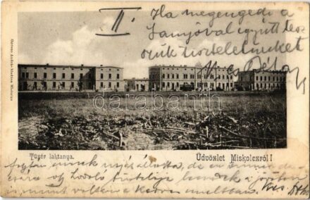 1903 Miskolc, Tüzér laktanya. Gedeon András kiadása + 'KASSA-BUDAPEST' mozgóposta