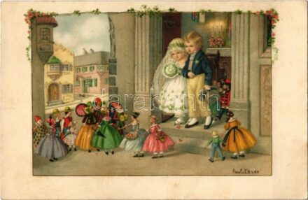 1925 Childred art postcard, wedding. A.R. No. 1362. s: Pauli Ebner