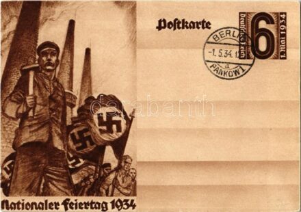 1934 Nationaler Feiertag / NSDAP German Nazi Party working class propaganda, swastika + 6 Ga.