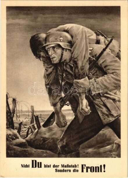 1943 Nicht du bist der Maßstab! Sondern die Front! / WWII NSDAP German Nazi Party military propaganda. Day of the General Government, Kraków s: Will Tschech + 'Tag der NSDAP des Generalgouvernements Krakau 13-15. VIII. Krakau 1943' So. Stpl.