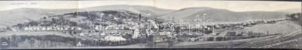1927 Komló (Baranya m.), bánya, fűrésztelep, kolónia. Foto Kunszt, négy-részes kinyitható panorámalap / 4-tiled folding panoramacard