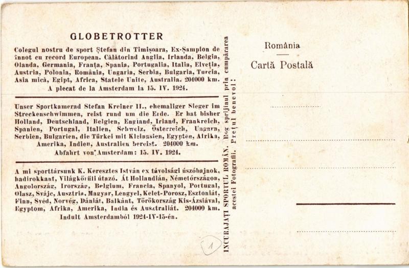 1924-1934 A mi sporttársunk K. Keresztes István ex távolsági úszóbajnok, hadirokkant, világ körüli utazó. Ezen hollandi csendőrkutya a magas hegyeken átveszi a kocsi terhének a felét, amszterdami szálló / Hungarian globetrotter, - Image 2