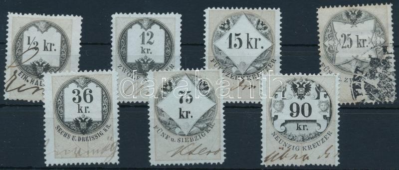 1866 Okmánybélyeg sor 7 érték kékes papír (87 600) / 7 values