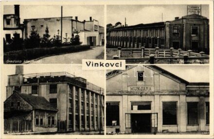 1941 Vinkovce, Vinkovci; Gradska klaonica, Tvornica Ferolim, Munjara, Tvornica koza / Slaughterhouse, Ferolim metal and the leather factory, power plant / Városi vágóhíd, fém és bőr gyárak, villanytelep