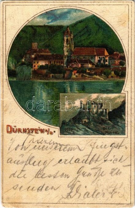 1900 Dürnstein, Die Ruine / castle ruins. Art Nouveau, litho s: Rosenberger (fl)