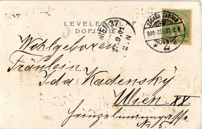 1901 Zagreb, Zágráb; Palaca I. hrv. stedionice, Petar Niko., Zubar Dr. Friedrich / dentist, shops, saving bank, street (EK) - Image 2