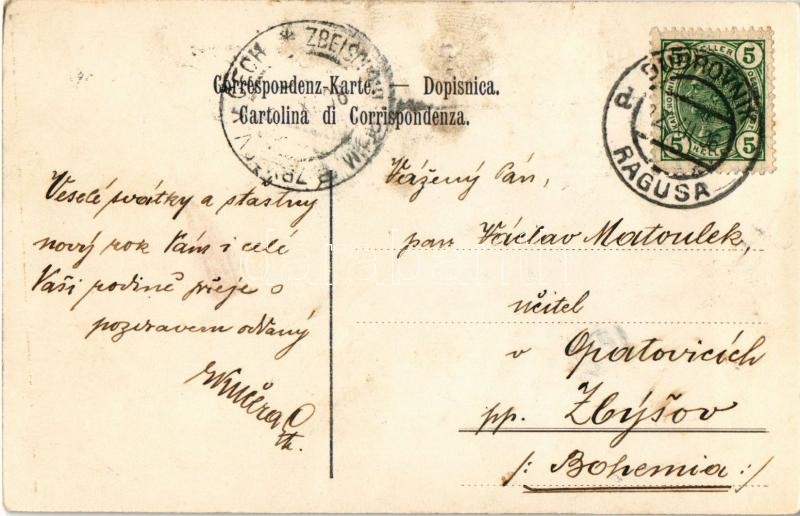 1906 Dubrovnik, Ragusa; Placa / Hauptstrasse / main street, folklore, shop of Giuseppe Pini (fl) - Image 2