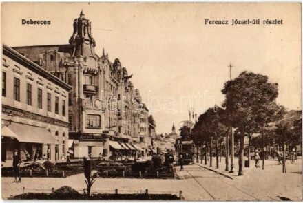 1926 Debrecen, Ferenc József út, villamos, Kontsek Kornél, Tóth Gyula üzlete