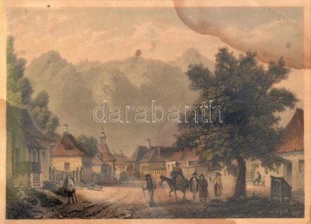 cca 1840 Ludwig Rohbock (1820-1883): Veszteglő a verestoronyi szorosban. Színezett acélmetszet beszakadással. Foltos. Üvegezett keretben. / Stained steel-engraving page with tear. In glazed frame. size: 17x11 cm