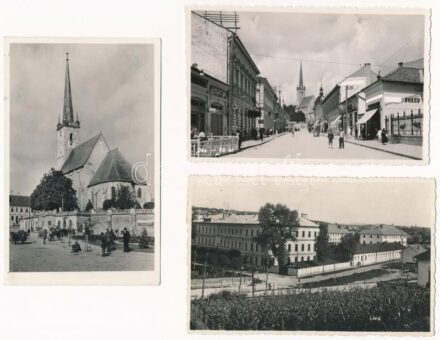 Dés, Dej; - 3 db régi képeslap (Honvéd laktanya, református templom, utca, üzletek) / 3 pre-1945 postcards (military barrack, Calvinist church, street, shops)