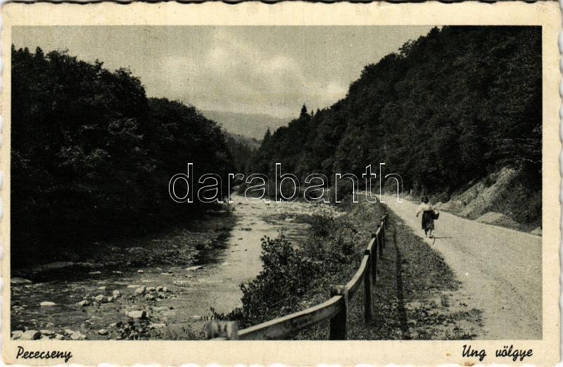 1944 Perecseny, Perechyn, Perecin (Ung megye); Ung völgye / Uzh river valley + kétnyelvű pecsét / bilingual cancellation