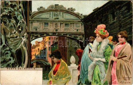 Venezia, Venice; Ponte dei Sospiri / Bridge of Sighs. Art Nouveau, litho s: R. Tafuri
