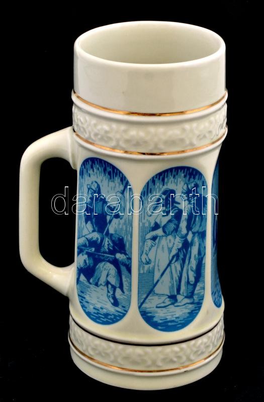 Hollóházi porcelán sörös korsó, matricás, jelzett, kis kopásnyomokkal, m: 19 cm - Image 2