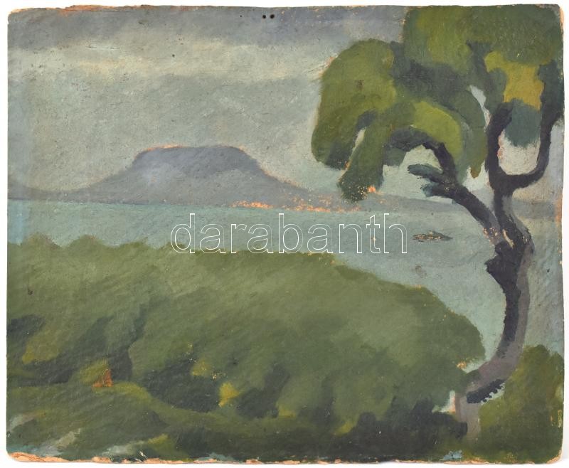 Jelzés nélkül: Balaton, háttérben a Badacsony. Olaj, karton, 27x33 cm - Image 2