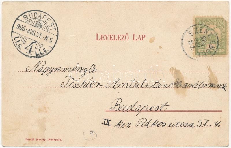 1905 Szentendre, Fő tér, templom, szobor, Schvarcz Vilmos, Weisz Márk és fia és Wuits István üzlete. Divald Károly (EK) - Image 2