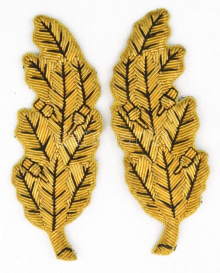 Aranyszállal hímzett nemzetőr tábornoki díszítmény, zubbony hajtókájára, 1 pár, jó állapotban, h: 7,5 cm
