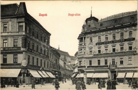 Zagreb, Zágráb; Duga ulica, Zubar Dr. Ziga Hercog, Hrvatska Katolicka Banka, Zubar Dr. Milivoj Jambrisak, skladiste / utca, Dr. Ziga Hercog és Dr. Milivoj Jambrisak fogorvosi rendelője, horvát bank, K. Jeftinoc üzlete / street view, dentists,