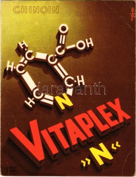 Chinoin Vitaplex 'N' nicotinsav (antipellagrás vitamin) értágító reklámlapja / Hungarian medicine advertising card (13 cm x 17 cm), vasodilator (EB)