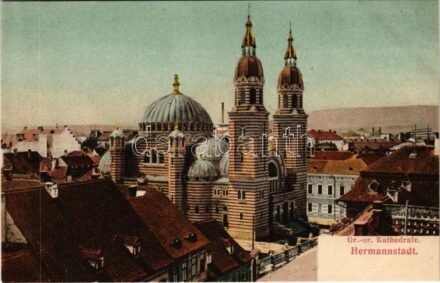 Nagyszeben, Hermannstadt, Sibiu; Gr.-or. Kathedrale / ortodox székesegyház. Verl. G. A. Seraphin. Chromophot v. Jos. Drotleff / Greek Orthodox cathedral
