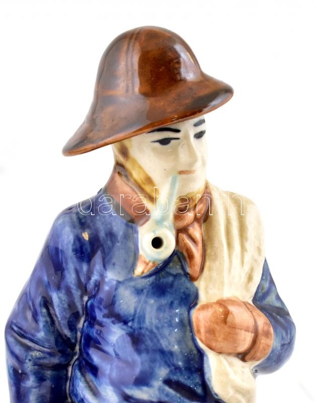 Kézzel festett figurális kerámia pálinkatartásra alkalmas alak, 6 db pálinkás pohárral, lepattanással, kopásokkal, alak: 29 cm, pohár: 5 cm - Image 2