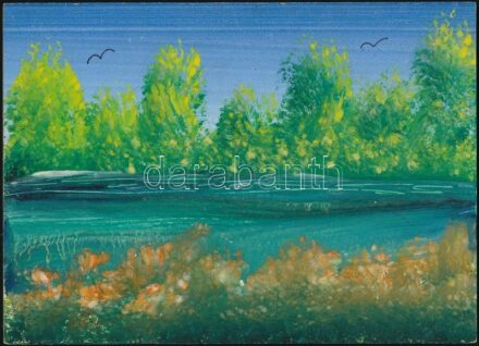 Jelzés nélkül: Vízpart. Olaj, farost, 13x18 cm