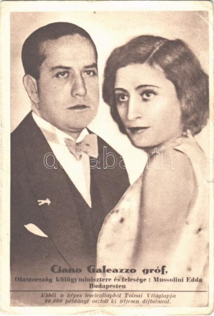 Ciano Galeazzo gróf Olaszország külügyminisztere és felesége Mussolini Edda Budapesten. Tolnai Világlapja / Galeazzo Ciano, Italian Foreign Minister, and his wife Edda Mussolini, daughter of Benito Mussolini (Italian fascist leader),