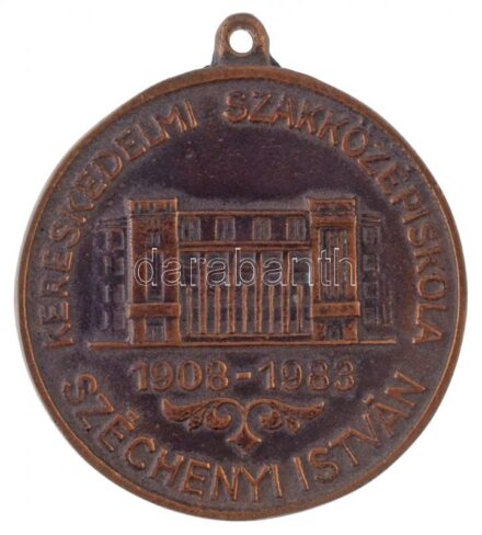 1983. 'Széchenyi István Kereskedelmi Szakközépiskola 1908-1983' egyoldalas, öntött Br emlékérem füllel (50mm) T:2