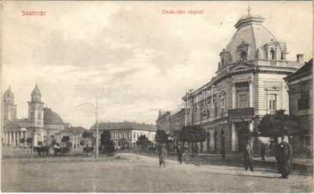 Szatmárnémeti, Szatmár, Satu Mare; Deák tér, Paskuj Imre üzlete, Hazai Iparcsarnok, Biztosító Társaság. Weisz Izsák kiadása / square, shops, insurance company (EK)