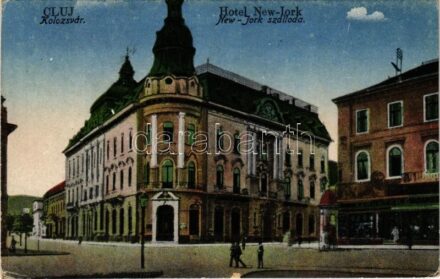 Kolozsvár, Cluj; New York szálloda, Schuster E. üzlete / Hotel New York, shops + '1940 Kolozsvár visszatért' So. Stpl. (EK)