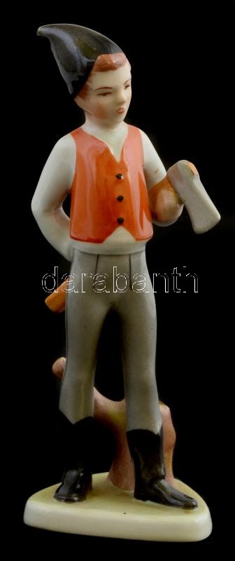 Drasche baltás fiú, kézzel festett, jelzett, baltán kis lepattanással, m:15,5 cm