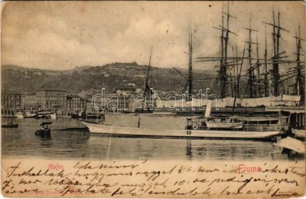 1903 Fiume, Rijeka; Hafen / kikötő, gőzhajó / port, steamship (gyűrődés / crease)