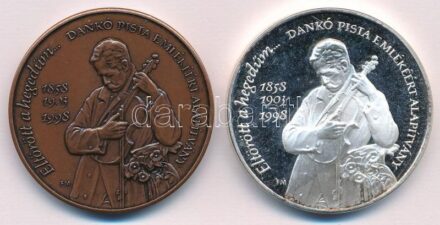 Fritz Mihály (1947-) 1998. 'Dankó Pista Emlékéért Alapítvány' Br és peremen jelzett Ag emlékérem pár eredeti tokban, tanúsítvánnyal (36g/0.925/42,5mm) T:1,PP kis patina