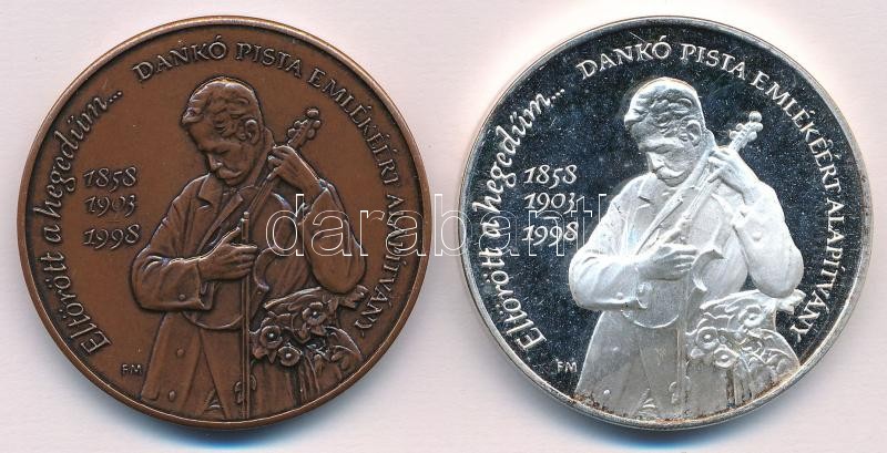Fritz Mihály (1947-) 1998. 'Dankó Pista Emlékéért Alapítvány' Br és peremen jelzett Ag emlékérem pár eredeti tokban, tanúsítvánnyal (36g/0.925/42,5mm) T:1,PP kis patina