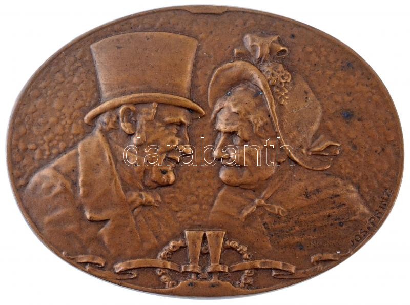 Ausztria ~1900. 'Idős pár' Br plakett. Szign.: Josef Prinz (58,35g/45x60mm) T:2 / Austria ~1900. 'Old pair' Br plaque. Sign: Josef Prinz (58,35g/45x60mm) C:XF