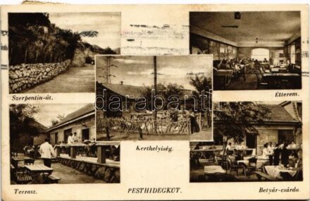 1943 Budapest II. Pesthidegkút, Hidegkút; Nagy Ignác 'Betyár csárda'-ja, étterem, kerthelyiség, terasz, Szerpentin út, belső