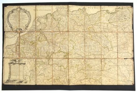 1791 Carte de L'Empire d'Allemagne / A német birodalom térképe. Hubert Jaillot. Rézmetsztetű térkép, megviselt állapotban, kartonra kasírozva. / Map of the German Empire. Engraving. Damaged. 90x56 cm