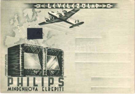 Philips Mindenhova Elrepíti. Irredenta Levelezőlap. Tolnai Nyomda / Philips radio advertisement postcard, Hungarian irredenta propaganda